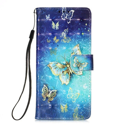 Leather Flip Case With Card Slot For Everyday Phone Protection - blue butterfly PU leather wallet case with wrist strap