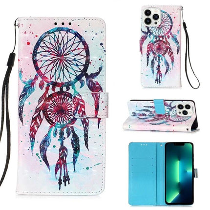Leather Flip Case With Card Slot For Everyday Phone Protection featuring watercolor dreamcatcher design, PU leather wallet case with wrist strap