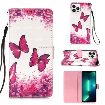 Leather Flip Case With Card Slot For Everyday Phone Protection - pink butterfly PU leather wallet case with wrist strap and card slots