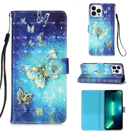 Leather Flip Case With Card Slot For Everyday Phone Protection - blue butterfly PU leather wallet case with wrist strap