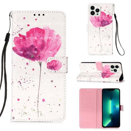Leather Flip Case With Card Slot For Everyday Phone Protection - pink watercolor flower PU leather wallet case with wrist strap