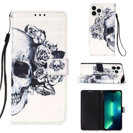 Leather Flip Case With Card Slot For Everyday Phone Protection - white skull and roses PU leather wallet phone case with wrist strap