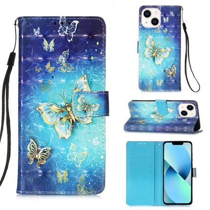 Leather Flip Case With Card Slot For Everyday Phone Protection - blue butterfly PU leather wallet case with wrist strap