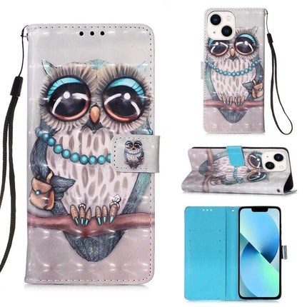 Leather Flip Case With Card Slot For Everyday Phone Protection — PU leather owl print wallet case with wrist strap and TPU interior