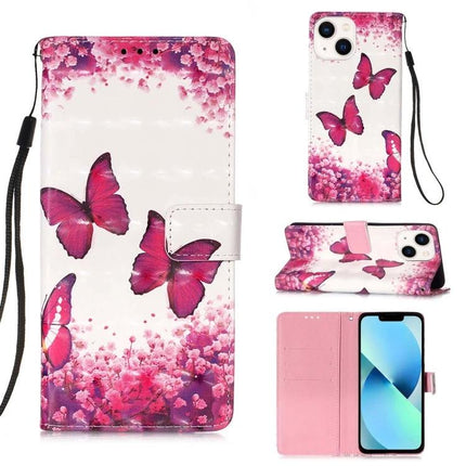 Leather Flip Case With Card Slot For Everyday Phone Protection - pink butterfly floral PU leather wallet phone case with strap