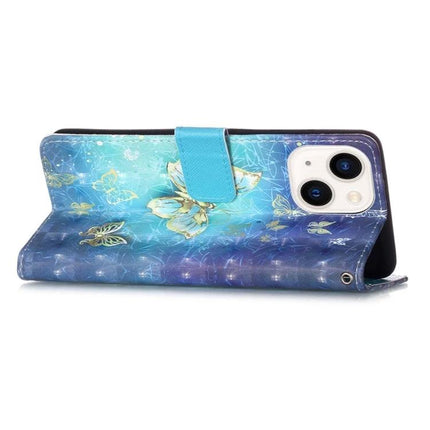 Leather Flip Phone Case for Daily Travel - blue butterfly PU leather wallet case with card slots and kickstand