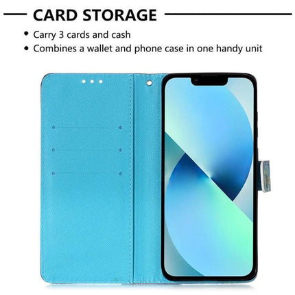 Leather Flip Phone Case for Daily Travel in turquoise PU leather with card slots holding cards and cash, slim TPU phone shell, front cover open