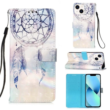 Leather Flip Phone Case for Daily Travel with dreamcatcher print, card slots, wrist strap and protective PU leather wallet design