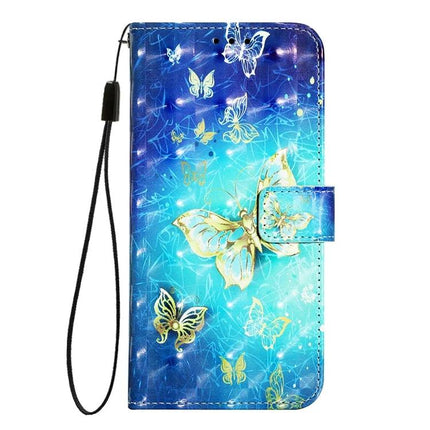 Leather Phone Case for Everyday Protection - blue butterfly wallet case with card slots, PU leather and wrist strap