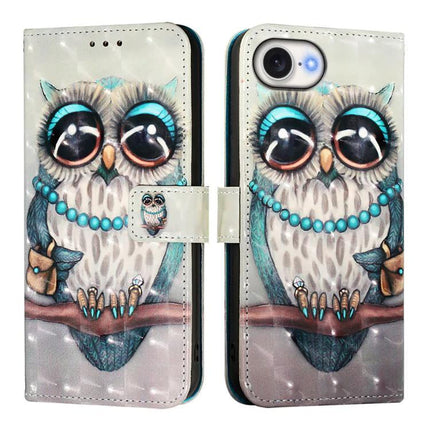 Leather Phone Case for Everyday Protection with owl print wallet design, PU leather, card slots, TPU interior, teal bead necklace motif