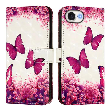 Leather Phone Case for Everyday Protection with pink butterfly floral wallet design, PU leather case with card slots and camera cutout