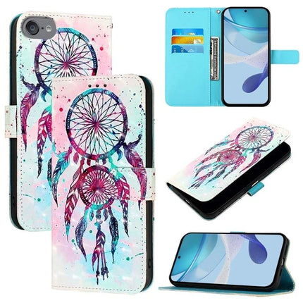 Leather Flip Phone Case for Daily Travel with colorful dreamcatcher print, card slots, magnetic closure and stand