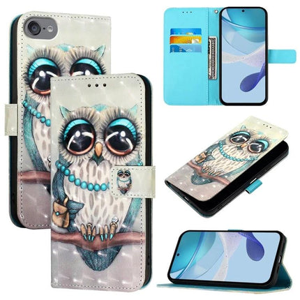 Leather Flip Phone Case for Daily Travel featuring turquoise owl print wallet, card slots, TPU inner shell and magnetic closure
