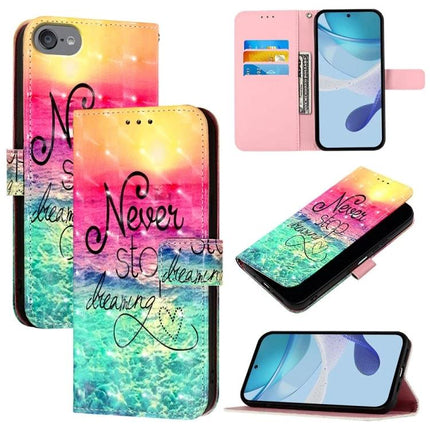 Leather Flip Phone Case for Daily Travel - colorful PU leather wallet case with card slots and ‘Never stop dreaming’ design (magenta teal)