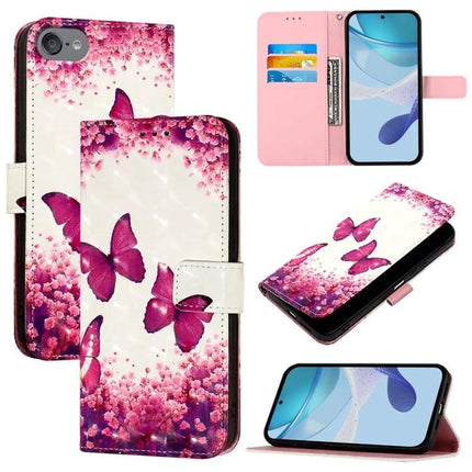 Leather Flip Phone Case for Daily Travel with pink butterfly PU leather wallet, card slots, TPU shell and stand function