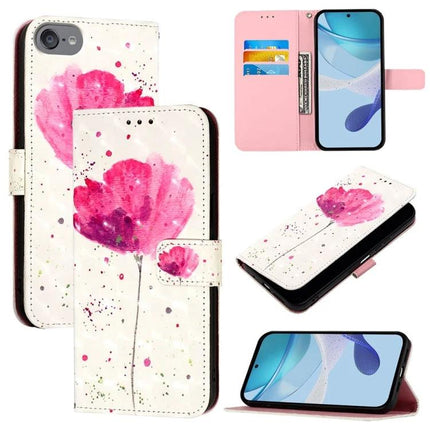 Leather Flip Phone Case for Daily Travel - pink watercolor floral PU leather wallet case with card slots, TPU protection for commuting