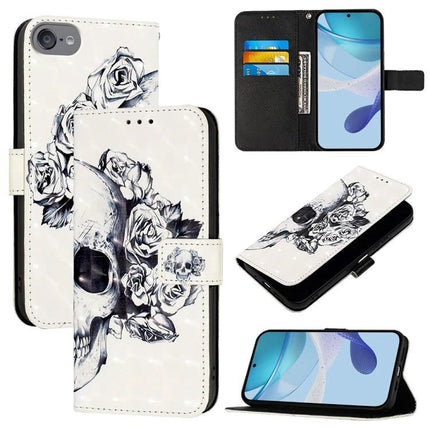 Leather Flip Phone Case for Daily Travel with skull and rose print, PU leather wallet-style cover showing card slots and phone access