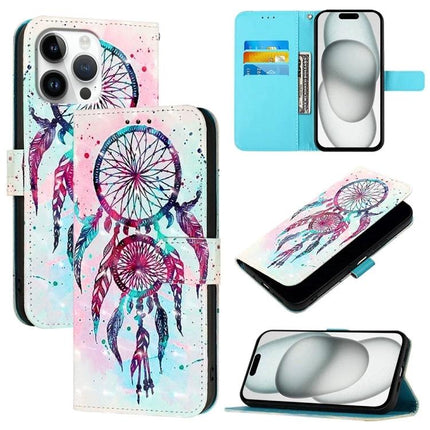 Leather Flip Phone Case For iPhone With Card Slot For Everyday Protection And Quick Access - watercolor dreamcatcher PU leather wallet case