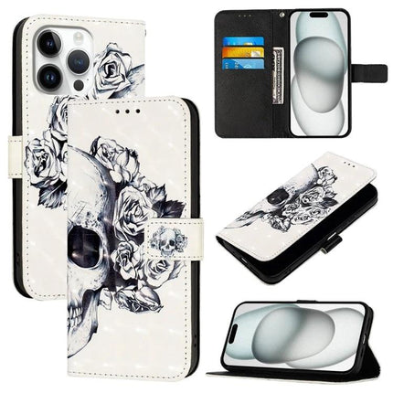 Leather Flip Phone Case For iPhone With Card Slot For Everyday Protection And Quick Access - white skull rose PU leather wallet case