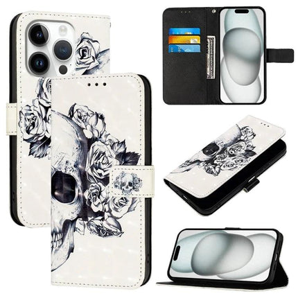 PU Leather iPhone Case for Everyday Protection on the Go with skull and roses wallet design, card slots and hands-free stand