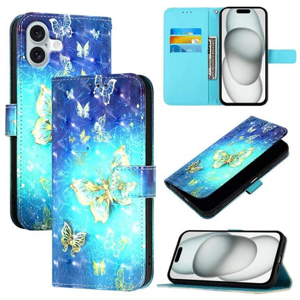 PU Leather iPhone Case for Everyday Protection on the Go - blue butterfly wallet case with card slots and hands-free stand