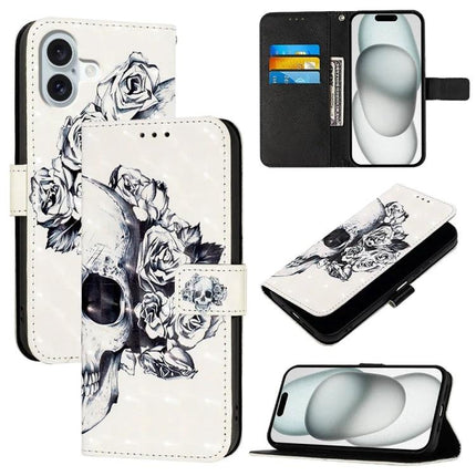 PU Leather iPhone Case for Everyday Protection on the Go - floral skull wallet folio with card slots and hands-free stand