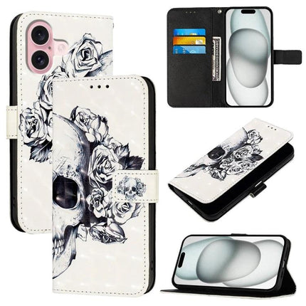 PU Leather iPhone Case for Everyday Protection on the Go - white skull rose wallet case with card slots and hands-free stand