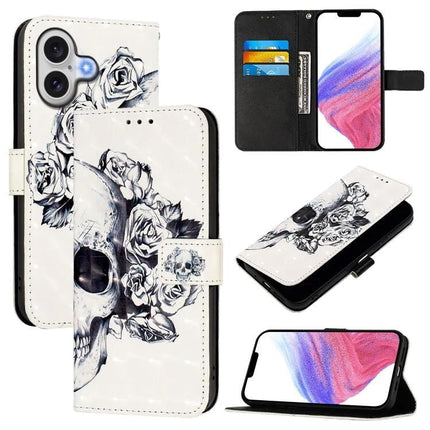 Leather Flip Phone Case For iPhone With Card Slot For Everyday Protection And Quick Access - white skull rose PU leather wallet case