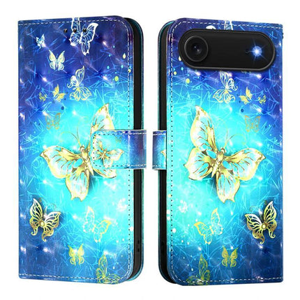 Leather Flip Phone Case For iPhone With Card Slot For Everyday Protection And Quick Access - blue butterfly wallet-style PU leather cover
