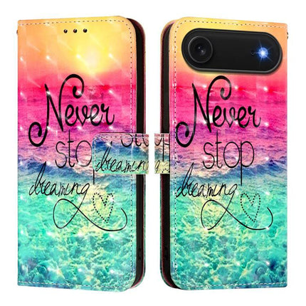 Leather Flip Phone Case For iPhone With Card Slot For Everyday Protection And Quick Access colorful "Never stop dreaming" ocean sunset wallet case