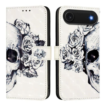 Leather Flip Phone Case For iPhone With Card Slot For Everyday Protection And Quick Access - white skull and roses wallet case, PU leather with card slots