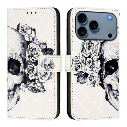 Leather Phone Case for Everyday Protection with skull and rose print wallet-style PU leather case holding cards