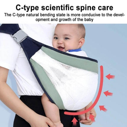 Baby Front Sling Carrier, Portable For 0 To 48 Months - baby in cotton-polyester front sling showing C-type spine support and compact travel design