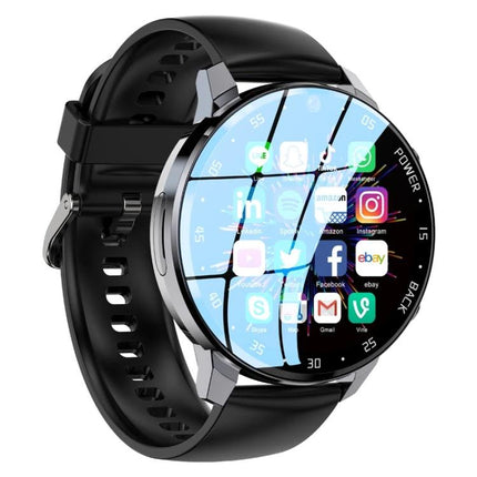 Smart Watch for Daily Health Tracking and Connectivity - black round smartwatch showing health metrics and app notifications via Bluetooth