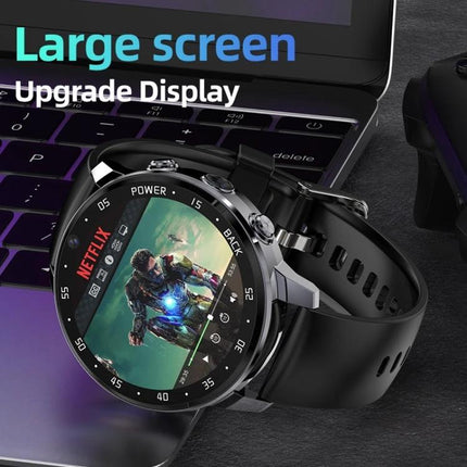 Smart Watch for Daily Health Tracking and Connectivity on a large-screen round smartwatch displaying media playback and Bluetooth phone notifications