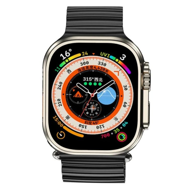 A Smart Watch for Everyday Connectivity and Daily Tracking - Android-style smartwatch with dynamic circular watch face showing steps, compass, and widgets