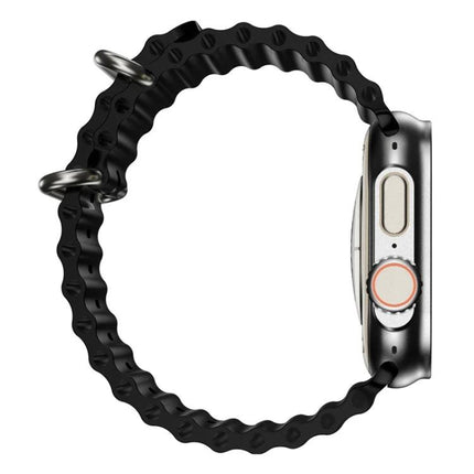 A Smart Watch for Everyday Connectivity and Daily Tracking - side view with black textured band and Android-style crown