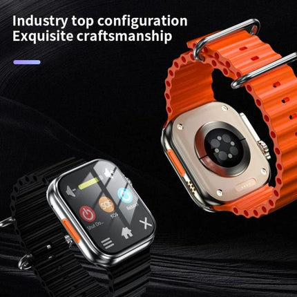 A Smart Watch for Everyday Connectivity and Daily Tracking - orange strap smartwatch showing Android-style apps and heart-rate sensor, sleek metal case