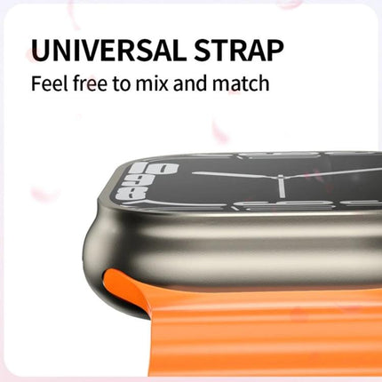 A Smart Watch for Everyday Connectivity and Daily Tracking with orange universal strap and dynamic watch face close-up