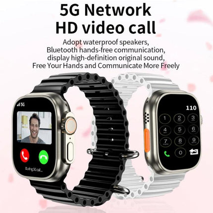 A Smart Watch for Everyday Connectivity and Daily Tracking showing 5G HD video call screen, step tracking, and calculator-ready Android-style interface