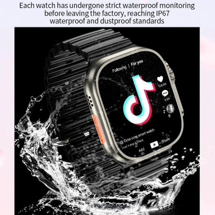 A Smart Watch for Everyday Connectivity and Daily Tracking showing dynamic watch face, Android interface and waterproof design splashing in water