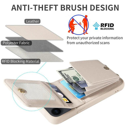 Crossbody Leather Phone Case For iPhone Daily Carry with RFID blocking card slots and built-in stand, beige anti-theft wallet style