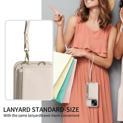 Crossbody Leather Phone Case For iPhone Daily Carry with card slots and built-in stand, beige crossbody lanyard style