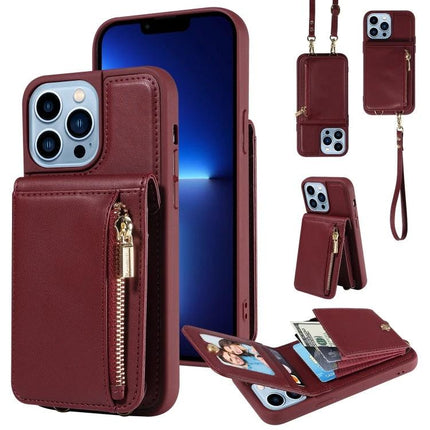 Crossbody Phone Case Wallet for Everyday Use and Travel with Easy Access Card Slots - Burgundy PU Leather Phone Wallet with Zippered Coin Pocket and Strap