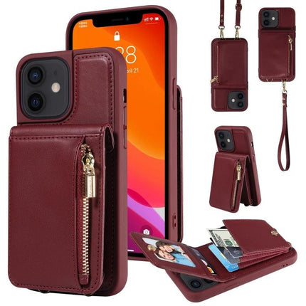 Versatile Crossbody Phone Wallet Hands Free For Everyday Errands And Walks During Daily Outings - burgundy leather phone wallet with zipper pocket, card slots, detachable strap