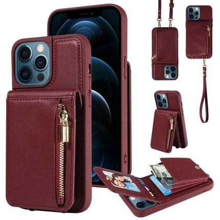 Versatile Crossbody Phone Wallet Hands Free For Everyday Errands And Walks During Daily Outings - burgundy leather phone wallet with zipper pocket and strap