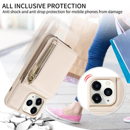 Crossbody Wallet Case For Everyday Hands-Free Phone Accessory To Carry Essentials showing beige TPU PU wallet case with integrated stand and secure phone protection
