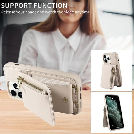Crossbody Wallet Case For Everyday Hands-Free Phone Accessory To Carry Essentials - beige TPU PU wallet with zipper pocket and integrated stand