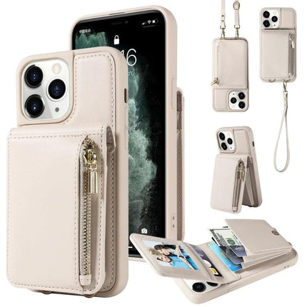 Crossbody Wallet Case For Everyday Hands-Free Phone Accessory To Carry Essentials beige TPU PU phone case with zipper pocket, card slots and strap