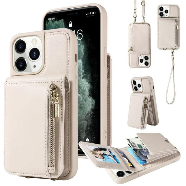 Crossbody Wallet Case For Everyday Hands-Free Phone Accessory To Carry Essentials beige TPU PU phone case with zipper pocket, card slots and strap